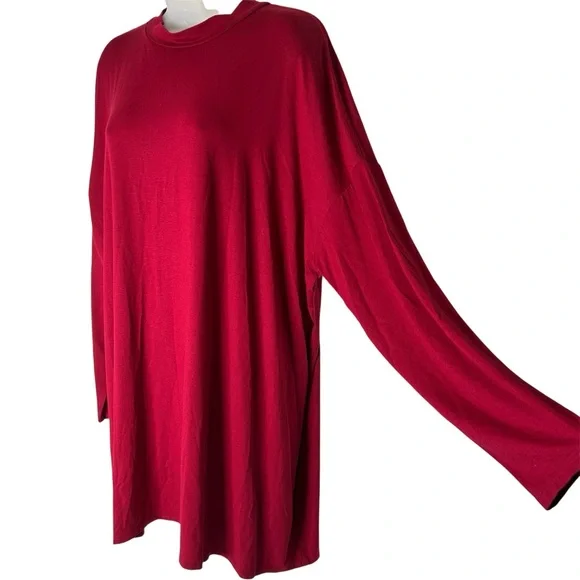 EILEEN FISHER Size‎ 1X China Red Mock Neck Lightweight Viscose Jersey Tunic Top.